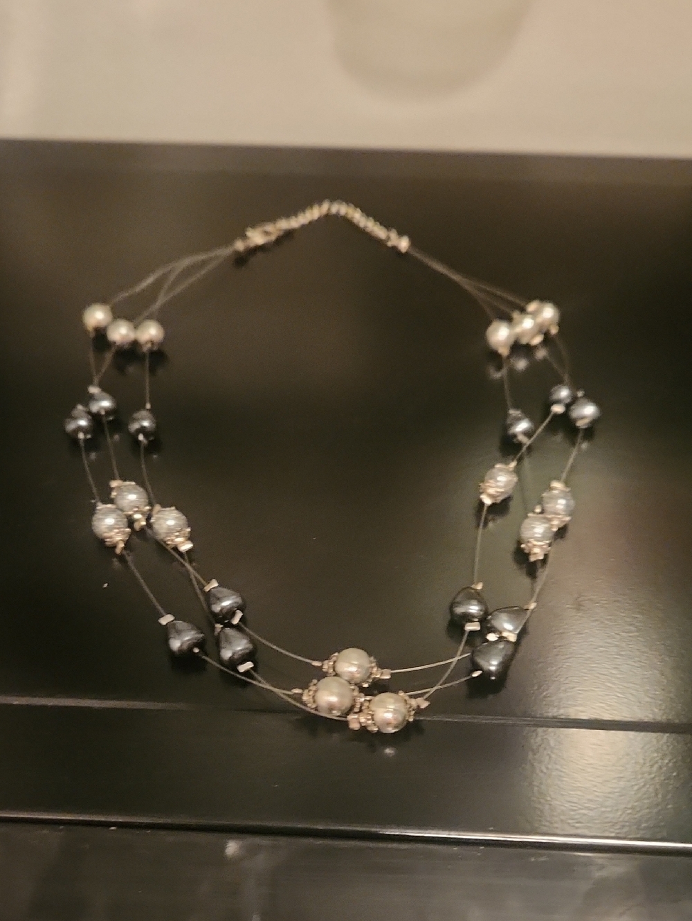 Elegant Multi-Strand Pearl and Bead Necklace - Silver/Gray